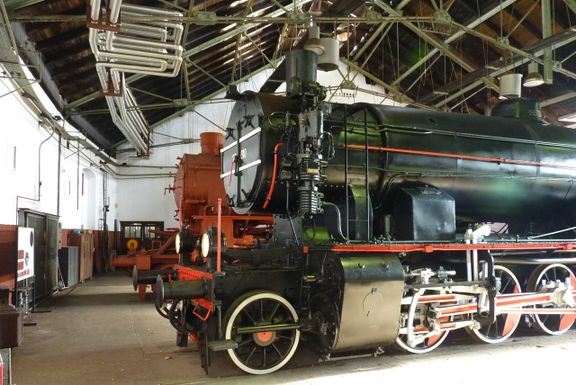 One of the steam locomotives in the Railway Museum of Slovenske železnice collection of vehicles, 2012