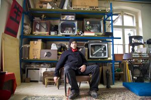 Visual artist, performer and collector <!--LINK'" 0:318--> in his studio at <!--LINK'" 0:319--> in Ljubljana