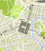 Emona plan view with main roads and tombs by Dimitrij Mlekuž