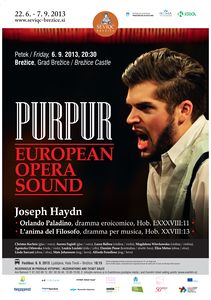 A poster for the PurPur Orchestra's presentation of the Joseph Haydn's opera <i>Orlando Paladino</i> at the Knights' Hall of the <!--LINK'" 0:74-->, in the framework of the <!--LINK'" 0:75--> in 2013, in the framework of the PurPur - the European Opera Sound project.