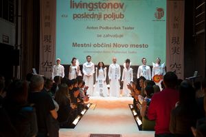 Opening night of the theatre performance <i>Zadnji Livingstonov poljub</i> (with members of rock band <!--LINK'" 0:35-->) at <!--LINK'" 0:36--> in Novo mesto, 2010