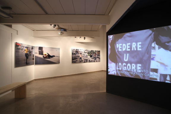 2-channel video projection and photography exhibition East Side Story, Igor Grubić, Likovni salon Celje, 2010