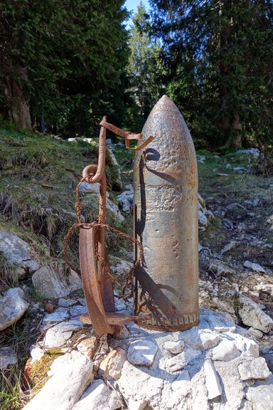 Mine from the Battles of the Isonzo druing the World War I at Krn Lake lodge, Triglav National Park, 2014