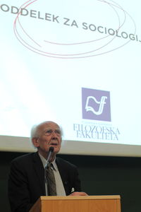 Professor Zygmunt Bauman lecturing at the <!--LINK'" 0:381-->, on the occasion of the 50th anniversary of the <!--LINK'" 0:382-->, 2011