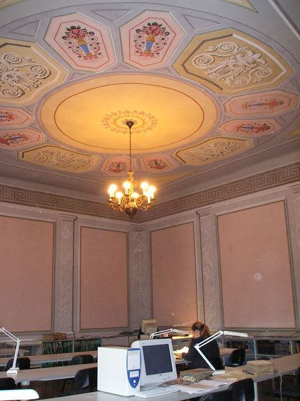 Interior of the baroque style Gruber palace from the late 18th century, used today as the Archives of the Republic of Slovenia reading room