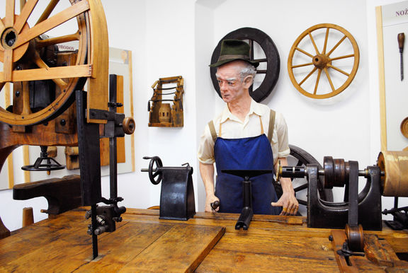 A display of old woodworking procedures at the Technical Museum of Slovenia, 2014