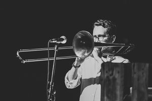 The trombone player/electronica producer <!--LINK'" 0:337--> performing at UD Festival, 2015