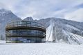 The pavilion and the ski fly hills at the Nordic Centre Planica. The pavilion was conceived by <!--LINK'" 0:43-->, 2016.