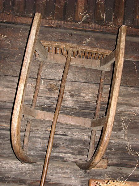 Kavcnik Homestead 2007 Wooden sledge and rake Photo Janez Novak.jpg