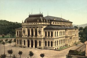 <i>Narodni dom</i> (National House) building by František Škabrout, built in Ljubljana 1894&ndash;1896. In 1927 the <!--LINK'" 0:17--> rented some rooms in the building that housed also sport and leisure activities. Postcard, 1910.