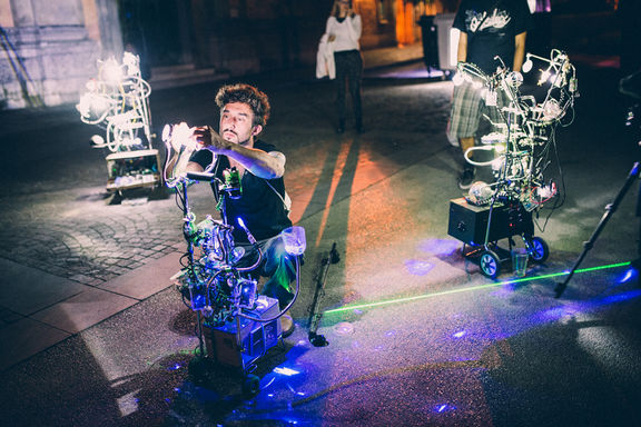 The Austrian collective RaumZeitPiraten and their acousto-optic machines at Strictly Analog Festival, 2015