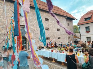 Concert by acoustic quintet Swingatan at <!--LINK'" 0:275--> in Škofja Loka, 2022. Author: Denys Shadro