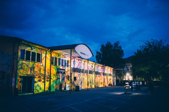 Claudia Reh projecting on Cirkulacija 2 premises at Strictly Analog Festival, 2015