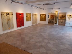 The gallery space at the <!--LINK'" 0:60--> information centre in Kobarid, where they hold various exhibitions and have hosted, for example, a work by the the <!--LINK'" 0:61-->.