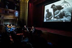 The retrospective entitled SLO: MOTION was prepared at the Vienna Metro Cinema in 2023 by the <!--LINK'" 0:5--> in cooperation with <!--LINK'" 0:6-->, the Austrian Film Archives and the <!--LINK'" 0:7-->. It started with the screening of "In the Realm of Goldenhorn" from 1931, the first Slovenian feature film, accompanied by live music by the author, conductor and pianist <!--LINK'" 0:8-->, violinist <!--LINK'" 0:9-->, clarinetist <!--LINK'" 0:10--> and cellist <!--LINK'" 0:11-->.