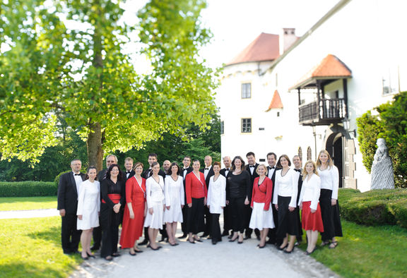 Group portrait of the Ave Chamber Choir's members. The award winning choir has toured widely worldwide with a broad and diverse programme that includes work of Slovenian composers Blaž Arnič, Uroš Krek, and Lojze Lebič. 2011
