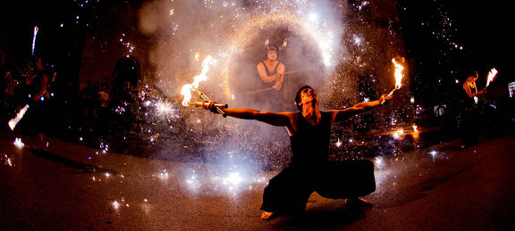 The Čupakabra juggling group performing and lighting up the mood at BOFF Bovec Outdoor Film Festival, 2013