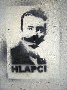 Stencil of Slovene writer <!--LINK'" 0:158--> in <!--LINK'" 0:159-->