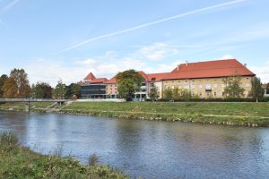 The building of the new <!--LINK'" 0:85--> seen from the banks of the Savinja River in Celje. <!--LINK'" 0:86-->, 2011