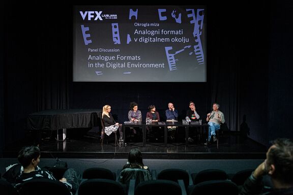 Panel discussion Analogue Formats in the Digital Environment at V-F-X Ljubljana in 2023. Author: Asiana Jurca Avci