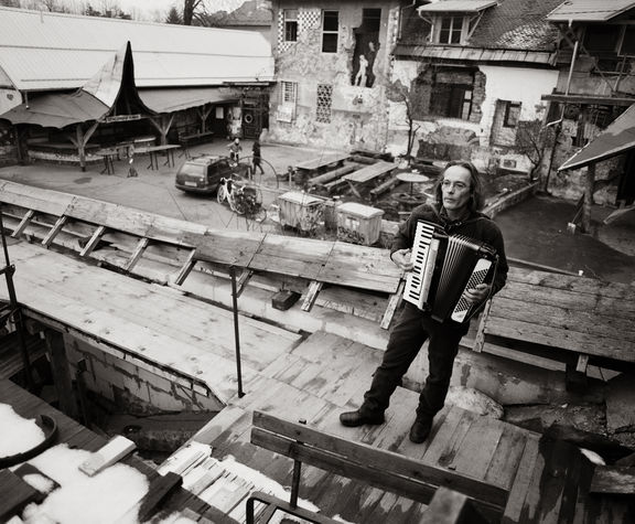 Accordion player Bratko Bibič at Metelkova