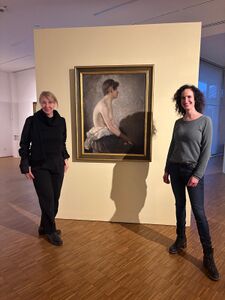 The Head of SKICA Berlin Saša Šavel Burkart with Dr Laura Cohen, Head of the Dachau Art Gallery and curator of the exhibition "Beyond Impressionism: Slovenian Modernist Painting and Dachau", 2025.