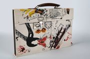 Jean Tinguely: Meta (Signed Drawing) by K.G. Pontus Hulten and Jean Tinguely, Paris, 1973. An artist's book object bound as a suitcase with lock closure and handle, MGLC collection.