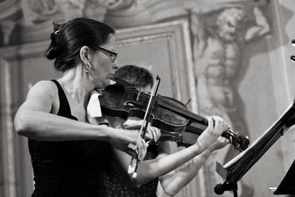 Accentus Austria performing the 17th Century music at the Seviqc Brežice Festival 2013. The venue, Slovenska Bistrica Castle, was set up by the Habsbourgs in the 14th Century, however, later on it was rebuilt and at the end of the 17th Century Franz Ignaty Flurer painted the Baroque illusionist frescoes.