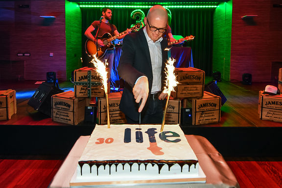 Simon Popek, a programme director of the Ljubljana International Film Festival (LIFFe), celebrating the the 30th edition of the festival. Cankarjev dom Club, 2019.