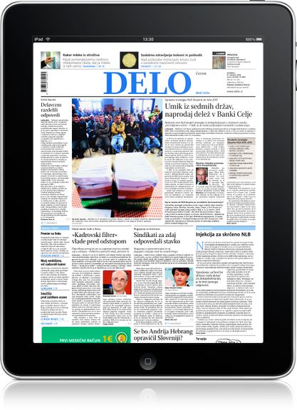 Delo Newspaper for iPad, the newspaper covers all fields, from Slovene national and local politics and regional news to world events, culture, sport, economy and also commentaries and reports