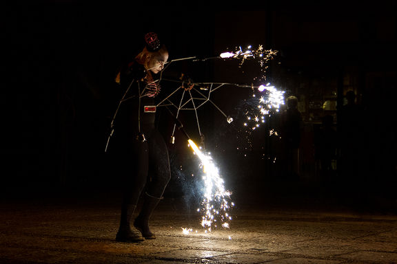 Czech Amanitas Fire Theatre, performing Alice as part of Ana Desetnica International Street Theatre Festival in front of the KUD France Prešeren, 2014