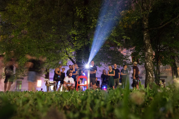 An exhibitions of the photographer Tomaž Črnej's photos, projected on trees during the Celje FOKUS Festival, 2015