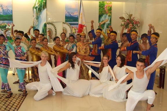 Dancers Goran Kusić, Gea Erjavec, Špela Kajtner, Ana Guček and Nik Rajšek of the Celje Dance Forum with other participants at the International Youth Dance Festival in Macao, China, 2010