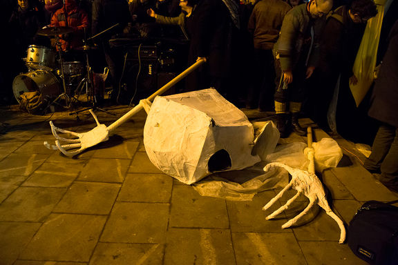 Puppets as a rally prop at the Protestivals in the streets of Ljubljana in 2013