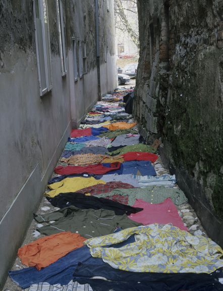 U3. 2nd Triennial of Contemporary Slovene Art, Installation view of Matej Andraž Vogrinčič Streetwear, 1997, curator Peter Weibel, 1997-1998