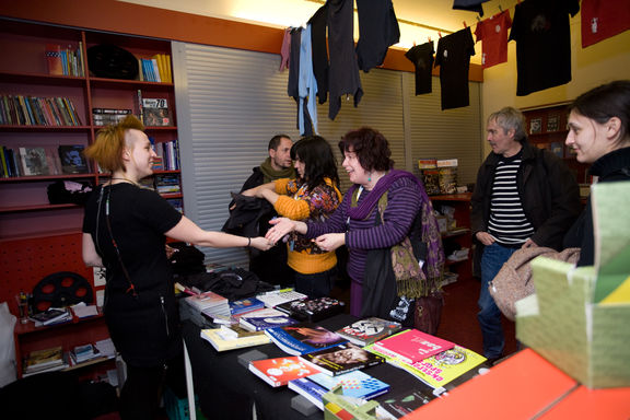 Animateka International Animated Film Festival 2009 sales booth Photo Domen Pal and Nada Zgank.jpg