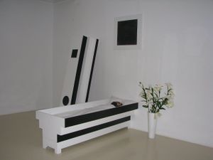 <i>Corpse of Art</i>, a mixed-media installation by <!--LINK'" 0:89--> at the exhibition <i>Other Peopleâs Problems: Conflicts and Paradoxes</i> at Herzliya Museum of Contemporary Art, 2013