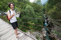 Klemens Kohlweis with his parabolic directed microphone above Soča river, <!--LINK'" 0:56-->, 2018.