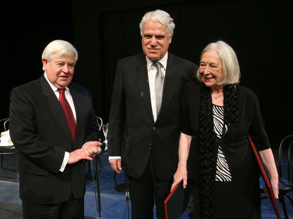 Winners of Prešeren Award for life work Zmago Jeraj and Štefka Drolc, ceremony at Cankarjev dom Culture and Congress Centre, Ljubljana, 2009 (Milan Kučan, Zmago Jeraj, Štefka Drolc)