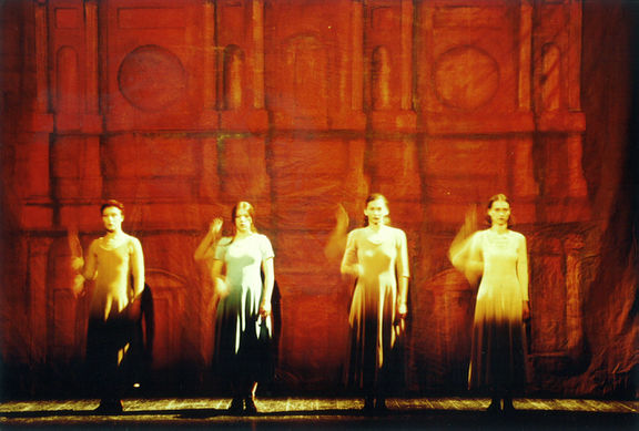 Lo Scrittore directed by Barbara Novakovič Kolenc, produced by Muzeum Theatre. Slovene National Theatre Drama Ljubljana, 1995. (From left to right: Mateja Rebolj, Janja Majzelj, Sanja Nešković Peršin, Petra Govc)