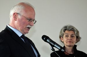 Presentation of the <!--LINK'" 0:254--> presentation at UNESCO in Paris. Irina Bokova, UNESCO Secretary General, and Dr <!--LINK'" 0:255-->, Slovenian representative at UNESCO.