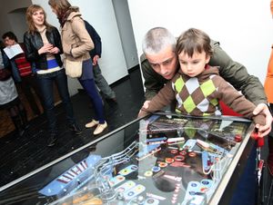 Artist <!--LINK'" 0:204--> at his <i>Machina ZOIS</i>, the <i>Article 23</i> exhibition, held at <!--LINK'" 0:205--> in 2008