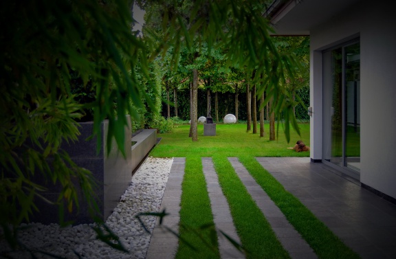 Abstract forms in the urban sculpture garden, set up by Landscape studio at the garden villa in Ljubljana, 2009