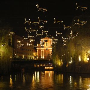 <i>Anchovies over Ljubljanica river</i> by French collective Aerosculpture, <!--LINK'" 0:43-->, 2008