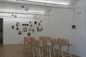 <i>The Present and Presence</i> exhibition, <!--LINK'" 0:155-->, 2011. Installation <i>Articae Horulae</i> by <!--LINK'" 0:156--> and Kazimir Malevič's The Last Futurist Show, Belgrade 1985&ndash;86 from the Arteast 2000+ collection (in the background)