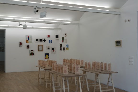 The Present and Presence exhibition, Museum of Contemporary Art Metelkova, 2011. Installation Articae Horulae by Alenka Pirman and Kazimir Malevič's The Last Futurist Show, Belgrade 1985–86 from the Arteast 2000+ collection (in the background)