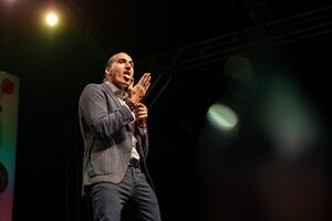 Slovenian comedian and actor <!--LINK'" 0:33--> at the <!--LINK'" 0:34-->, Ljubljana 2022.