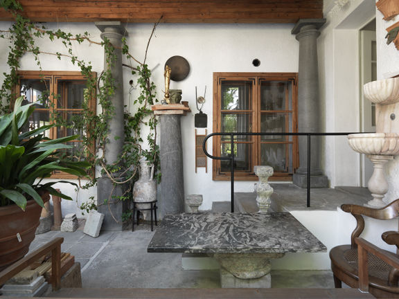 The entry porch was both a reception room and a lapidary. Renovated Plečnik House, 2015.