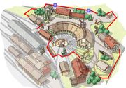 An illustrated map of the museum Railway Museum of Slovenske železnice, as drawn by Aleksander Jankovič Potočnik (also author of the now defunct Ars-cartae.com)
