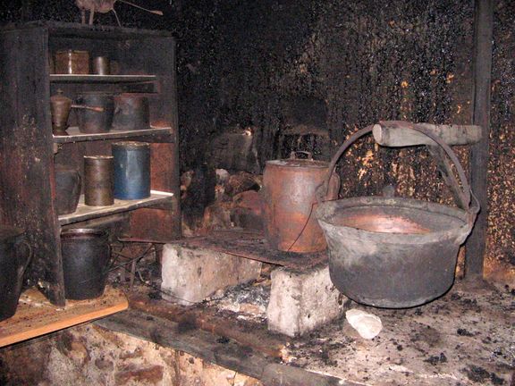 Cooking hearth in the old kitchen Pocar Homestead, Mojstrana